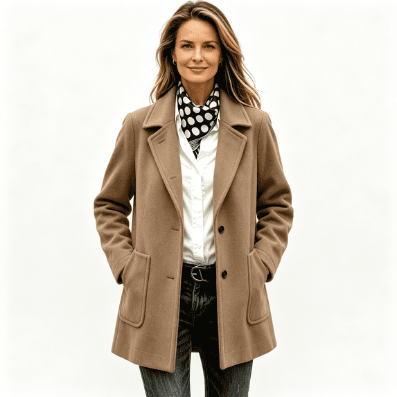 Womens Trench Coat with Pockets Casual Notched Lapel Fall Winter Single Breasted Business Formal Wool Coat Khaki XL