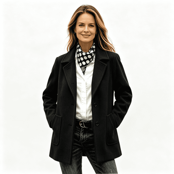 Womens Trench Coat with Pockets Notched Lapel Fall Winter Single Breasted Casual Business Formal Wool Coat Black 3XL