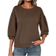 thumbnail image 1 of Womens Trendy 3/4 Sleeve Tops Drop Shoulder Crew Neck Sweatshirts Loose Casual Fashion Soft Going Out Tops, Brown S, 1 of 7