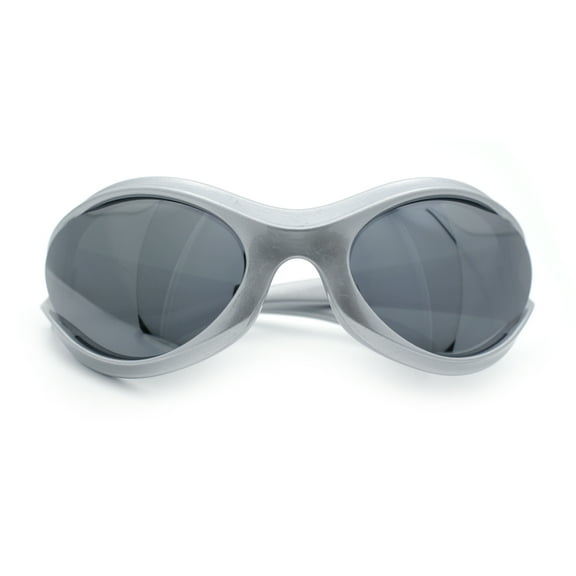 Womens Trendy 90s Oval Wrap Around Sport Plastic Fashion Sunglasses Silver - Silver Mirror