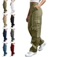 thumbnail image 1 of Womens Trendy Cargo Hiking Pants Elastic Waist Multi Pocket Casual Outdoor Solid Pants, 1 of 9