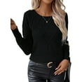thumbnail image 1 of Womens Trendy Casual Crewneck Long Sleeve Cable Knit Light-Weight Oversized Fall Sweaters Pullover Tops Black M, 1 of 7