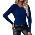 thumbnail image 1 of Womens Trendy Casual Crewneck Long Sleeve Cable Knit Light-Weight Oversized Fall Sweaters Pullover Tops Dark Blue M, 1 of 7