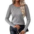 thumbnail image 1 of Womens Trendy Casual Crewneck Long Sleeve Cable Knit Light-Weight Oversized Fall Sweaters Pullover Tops Gray M, 1 of 9