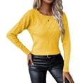 thumbnail image 1 of Womens Trendy Casual Crewneck Long Sleeve Cable Knit Light-Weight Oversized Fall Sweaters Pullover Tops Yellow XL, 1 of 8