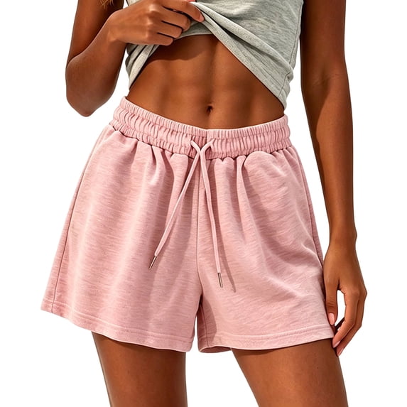 Womens Trendy Casual Sweat Shorts Drawstring Elastic Waist Flowy Shorts Lightweight Summer Workout Pink L