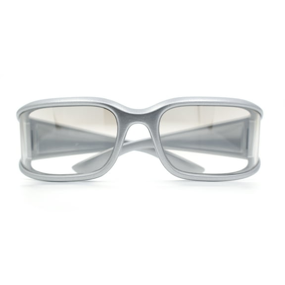 Womens Trendy Curved Wrap Around Rectangle Thick Temple Plastic Sunglasses Silver - Clear Mirror