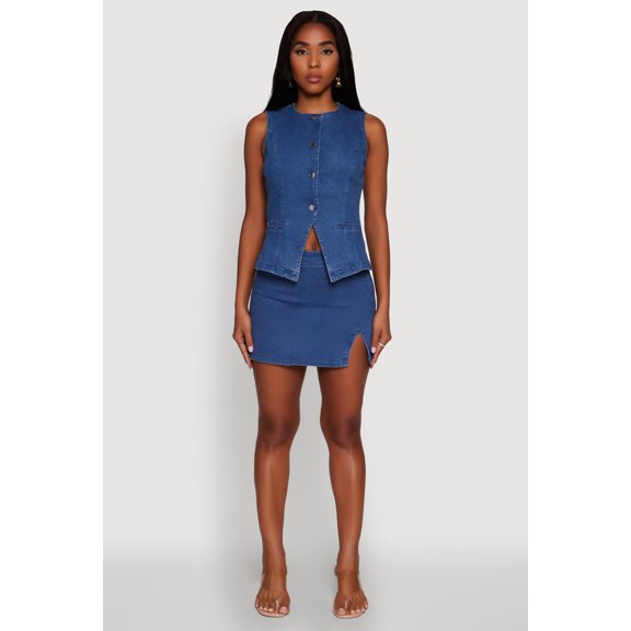 Womens Trendy Denim Mini Skirt with Side Slit