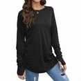 thumbnail image 1 of Womens Trendy Fall Tops Oversized Long Sleeve Thumb Holes Shirts Casual Crewneck Loose Fit Fashion Clothes Black XXXL, 1 of 6