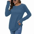 thumbnail image 1 of Womens Trendy Fall Tops Oversized Long Sleeve Thumb Holes Shirts Casual Crewneck Loose Fit Fashion Clothes Navy Blue XXL, 1 of 4