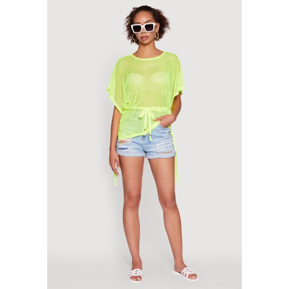 Womens Trendy Fishnet Tunic Top with Drawstring Waist