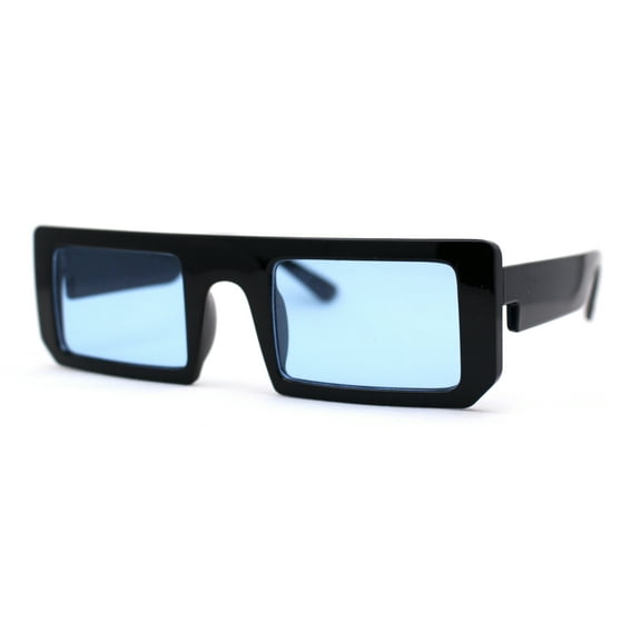 Womens Trendy Flat Top Mod Square Rectangle Plastic Sunglasses Black Blue