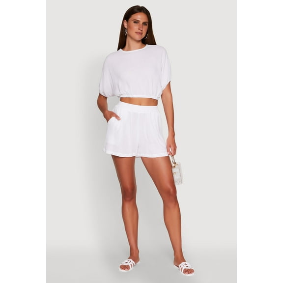 Womens Trendy Gauze Knit High Waisted Shorts