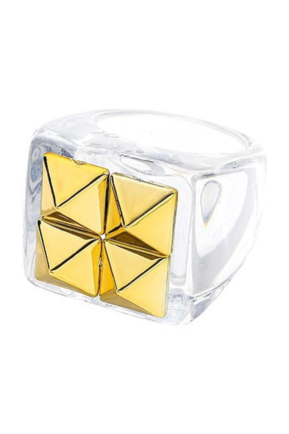 Womens Geometric Resin Ring Trendy Chamfering Square Pattern Ring Cold Wind Ring Fashion Jewelry Ring Average Size Ring Picture Style Ring