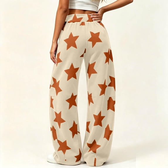Womens Trendy Graphic Sweatpants Baggy Drawstring Elastic Waist Casual Wide Leg Pants Khaki M