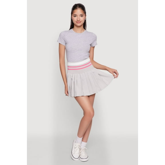 Womens Trendy High Waist Contrast Trim Pleated Mini Skirt