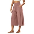 thumbnail image 1 of Womens Trendy High Waisted Wide Leg Capri Pants Flowy Elastic Waist Gaucho Trousers with Pockets Casual Lounge Vacation Pants Pink, 1 of 7
