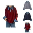 thumbnail image 1 of Womens Trendy Knit Pullover Sweater with Collar Denim Blend Design Soft Warm Casual Fashion Top for Fall Winter Outfits, 1 of 5