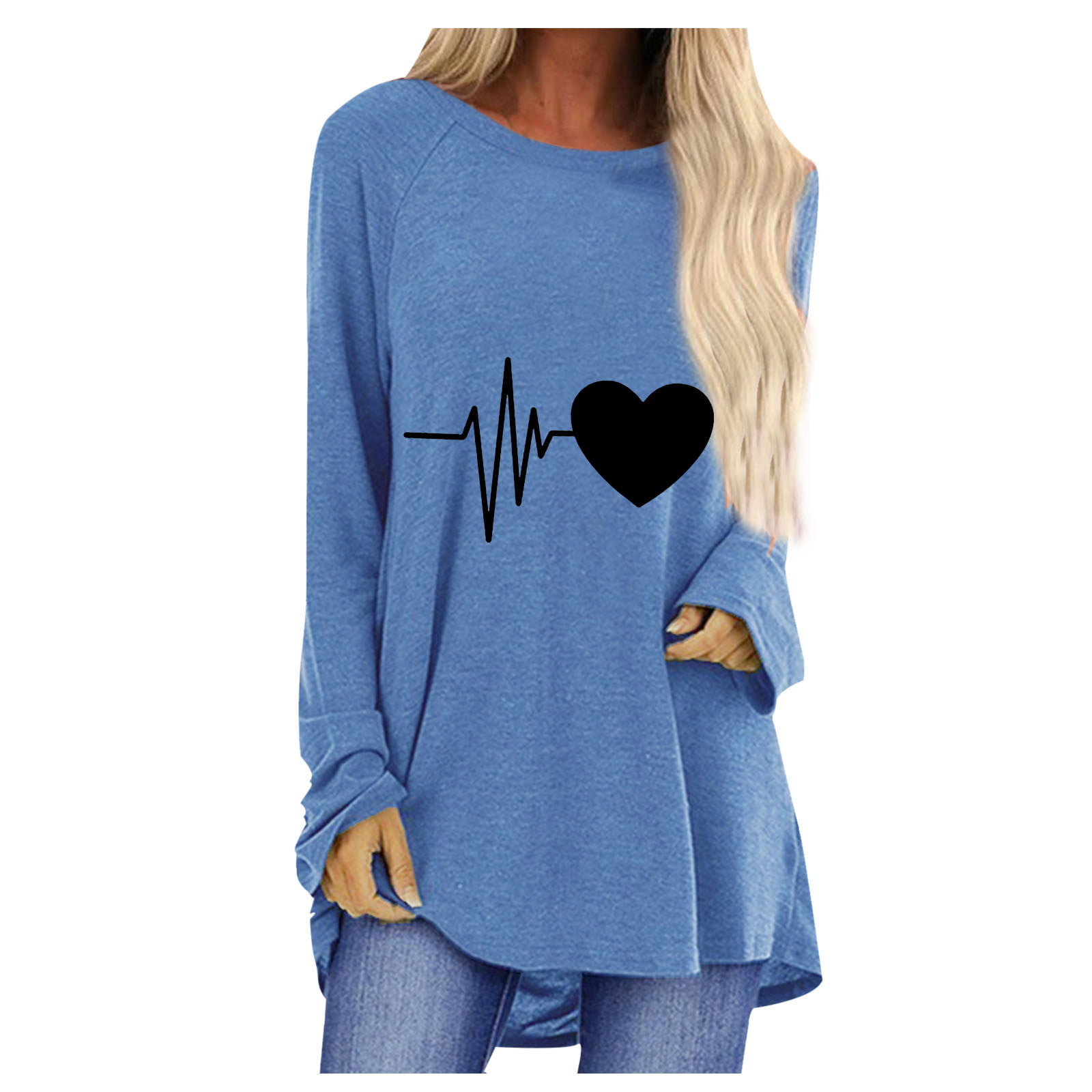 Womens Trendy Long Pullover to Wear With Leggings Funny Print Sweatshirt  Long Sleeve Loose Fit Tunic Shirts Tops