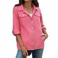 thumbnail image 1 of Womens Trendy Long Sleeve Denim Jackets Button Down Fitted Trucker Shacket with Pockets Pink L, 1 of 7