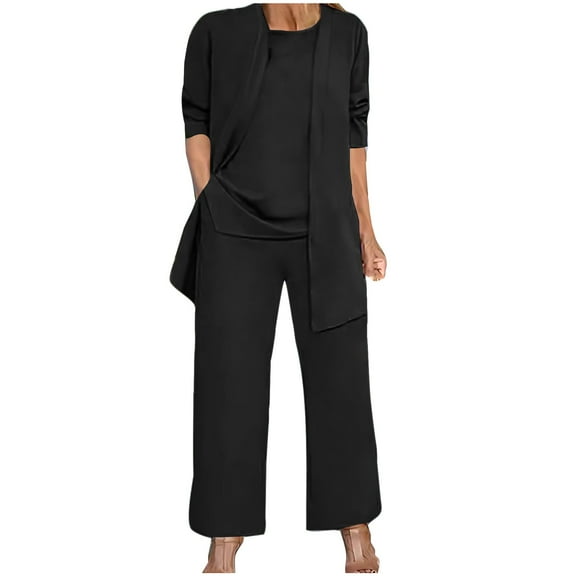 Womens Trendy Lounge Set 3 Piece Outfits Long Sleeve Open Front Jacket Cardigan Sleeveless Tank Tops and Wide Leg Pants Suit Casual Sweatsuit Sets Loungewear Home Suit