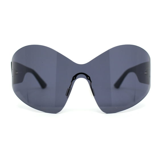 Womens Trendy Minimal XL Oversized Rimless Shield Sunglasses All Black