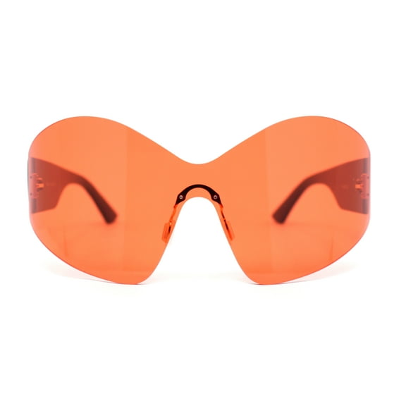 Womens Trendy Minimal XL Oversized Rimless Shield Sunglasses Black - Red