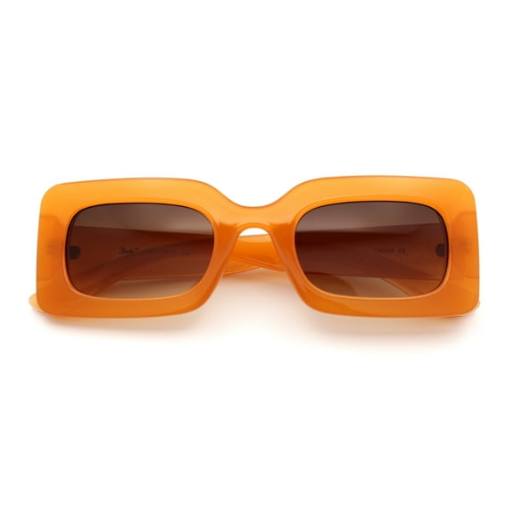 Womens Trendy Mod Narrow Rectangle Thick Plastic Retro Fashion Sunglasses Orange - Brown