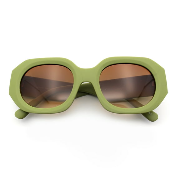 Womens Trendy Octagonal Beveled Thick Plastic Round Mod Sunglasses Green - Brown