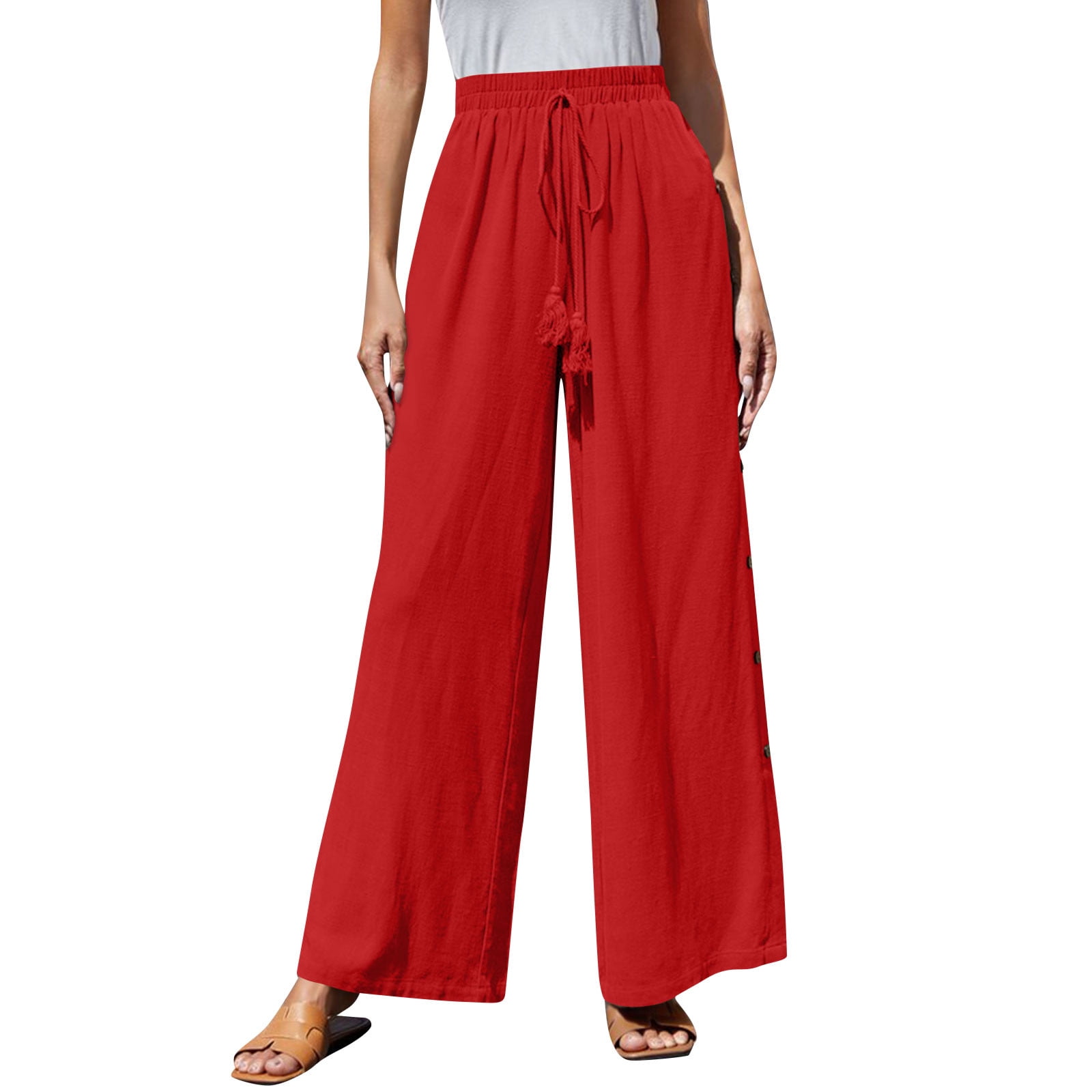 Famulily Women's Cotton Linen Wide Leg Pant Casual Loose Drawstring Cropped  Trousers with Pockets, #1 Rust Red, Small : : Clothing, Shoes &  Accessories