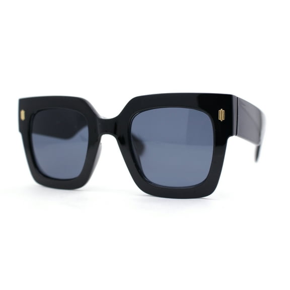 Womens Trendy Pop Color Hipster Boyfriend Thick Horn Rim Sunglasses Shiny Black - Black