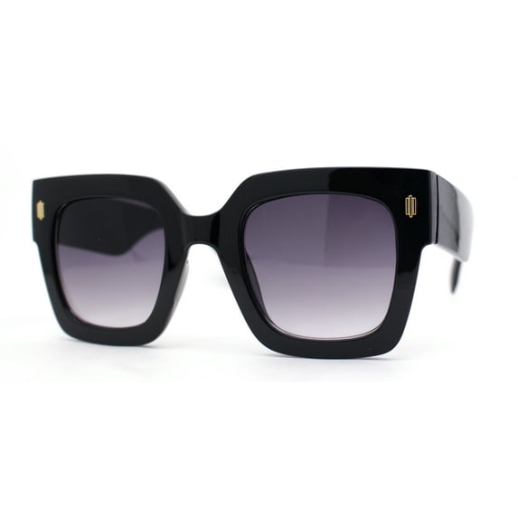 Womens Trendy Pop Color Hipster Boyfriend Thick Horn Rim Sunglasses Shiny Black - Smoke