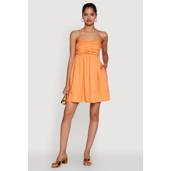 Womens Trendy Poplin Bow Tie Back Babydoll Dress