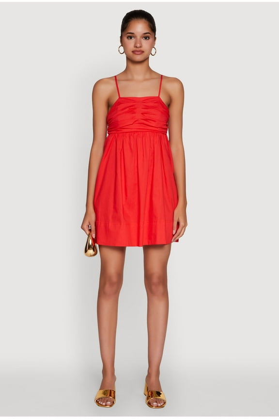 Womens Trendy Poplin Bow Tie Back Babydoll Dress