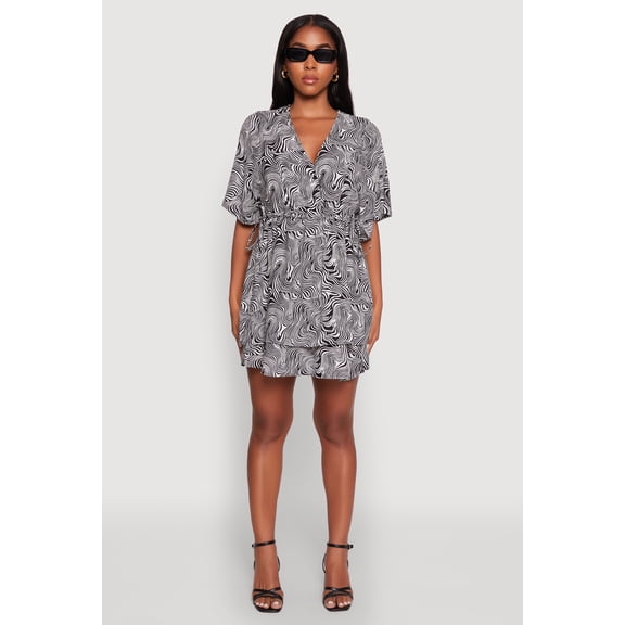 Womens Trendy Psychedelic Swirl V-Neck Tiered Dress