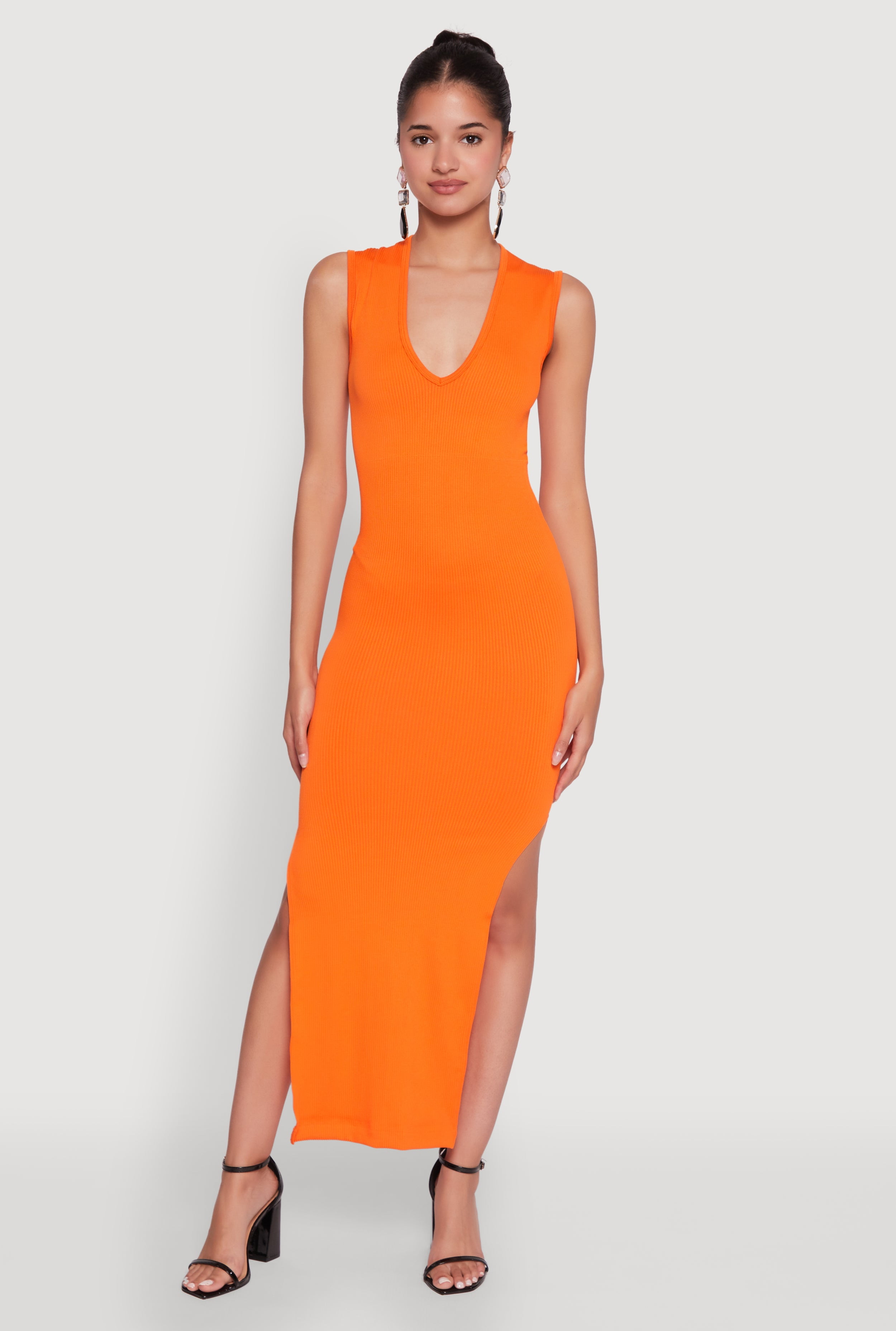Women's Maxi Dress with Draped Neckline and High Side Slit main image 1