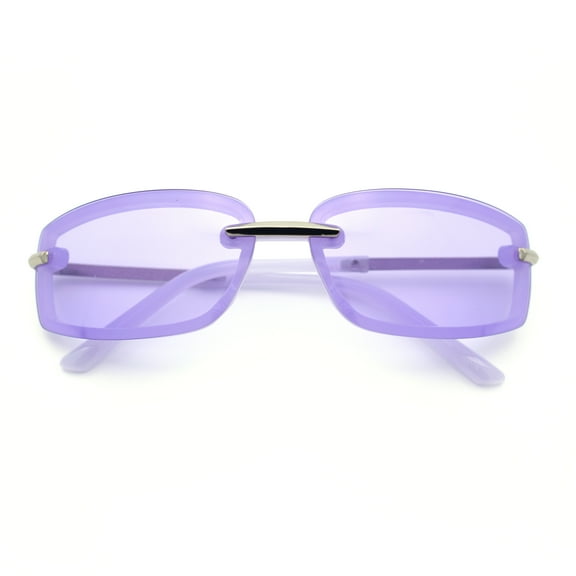 Womens Trendy Rimless 90s Designer Styling Narrow Rectangle Fashion Sunglasses Purple