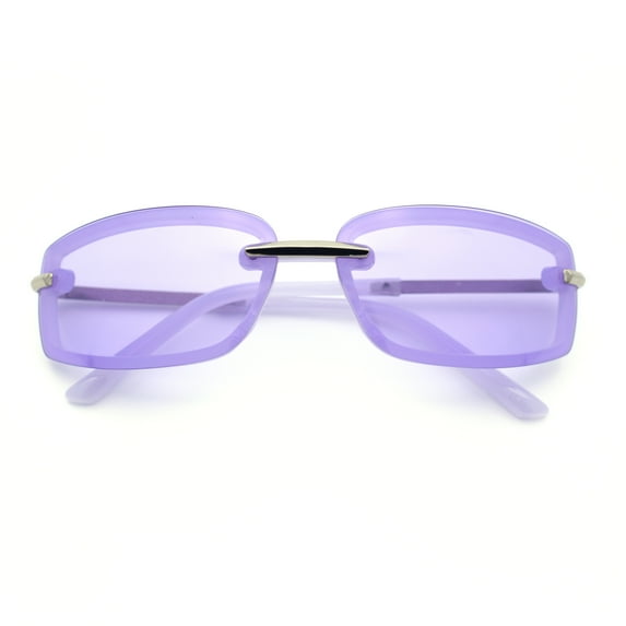 Womens Trendy Rimless 90s Designer Styling Narrow Rectangle Fashion Sunglasses Purple