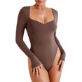 thumbnail image 1 of Womens Trendy Sexy Sweetheart Neck Double Lined Layering Long Sleeve Body Suit Going Out Bodysuits Tops, 1 of 12