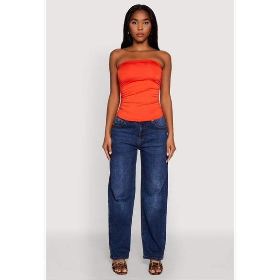 Womens Trendy Side Ruched Tube Top