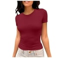 thumbnail image 1 of Womens Trendy Slim Short Sleeve Basic Sexy Slim Bottom T Shirt Tops, 1 of 2