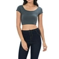 thumbnail image 1 of Womens Trendy Solid Color Basic Scooped Neck and Back Crop Top Charcoal Medium, 1 of 3