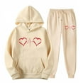 thumbnail image 1 of Womens Trendy Sports Suit Set Casual Loose Coat Long Pants Hooded Heartbeat Print Sweater Tops Set Long Sleeve Hooded Set,Khaki 1,L, 1 of 2