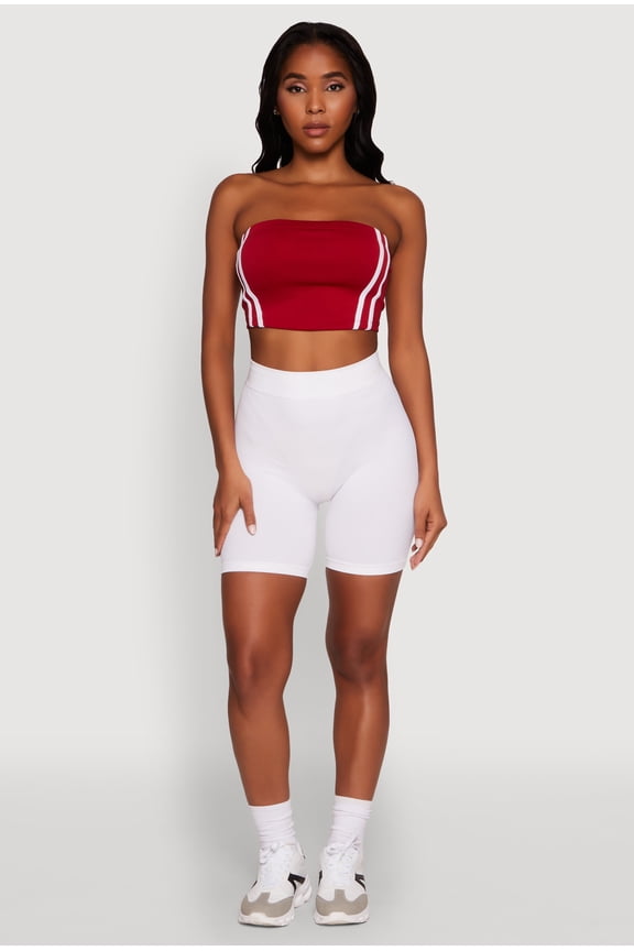 Womens Trendy Strapless Varsity Stripe Tube Top