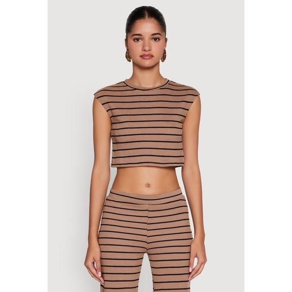 Womens Trendy Striped Brushed Knit Crop Top