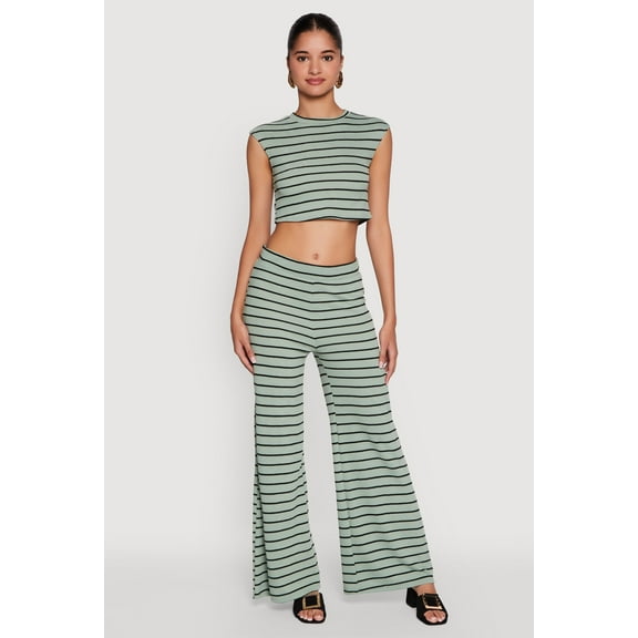 Womens Trendy Striped Brushed Knit Flare Leg Pants
