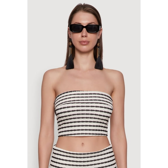 Womens Trendy Striped Textured Knit Fold Over Tube Top