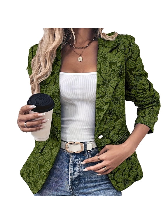Womens Trendy Suit Blazers Floral Printed Slim Fit Dressy Casual Cropped Blazer Jacket Work Office Wear Outerwear (XL, Green)