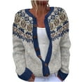 thumbnail image 1 of Womens Trendy Sweater Cardigans Ethnic Style Knitted Button Down Jackets Plus Size Fall Winter Long Sleeve Outwear (S, Navy), 1 of 4