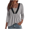 thumbnail image 1 of Womens Trendy Tops Long Sleeve Comfy Polyester Buttons Decor Pleated Casual Fall Tee Shirts Plain Tshirts Blouse (XX-Large, Gray), 1 of 6